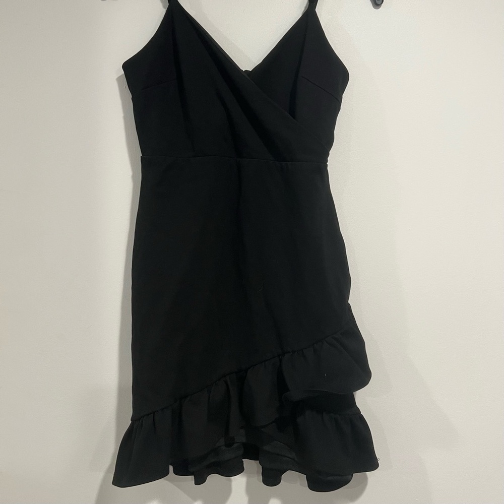 Lulus Tank Dress Flared Black ruffles Adjustable